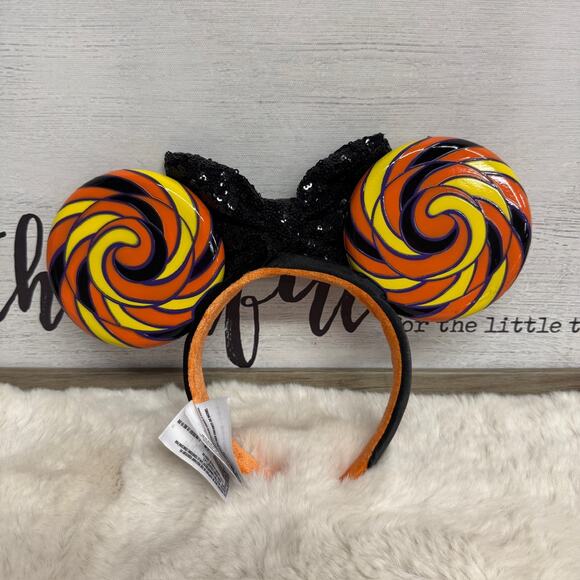 Disney Parks Halloween Sweet & Spooky Lollipop Candy Swirl Minnie Ears Headband - Picture 2 of 9